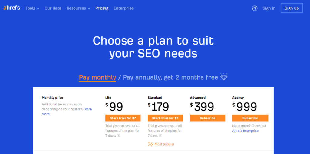 ahrefs plans pricing image
