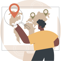 A man finding something on a world map at different locations by doing Local SEO