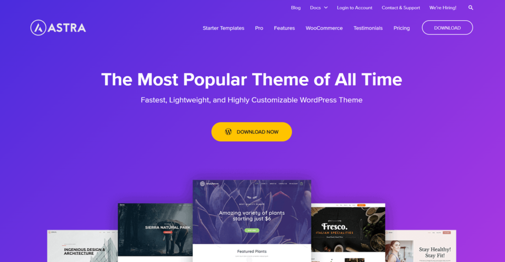 Homepage of WordPress Elementor Theme Astra