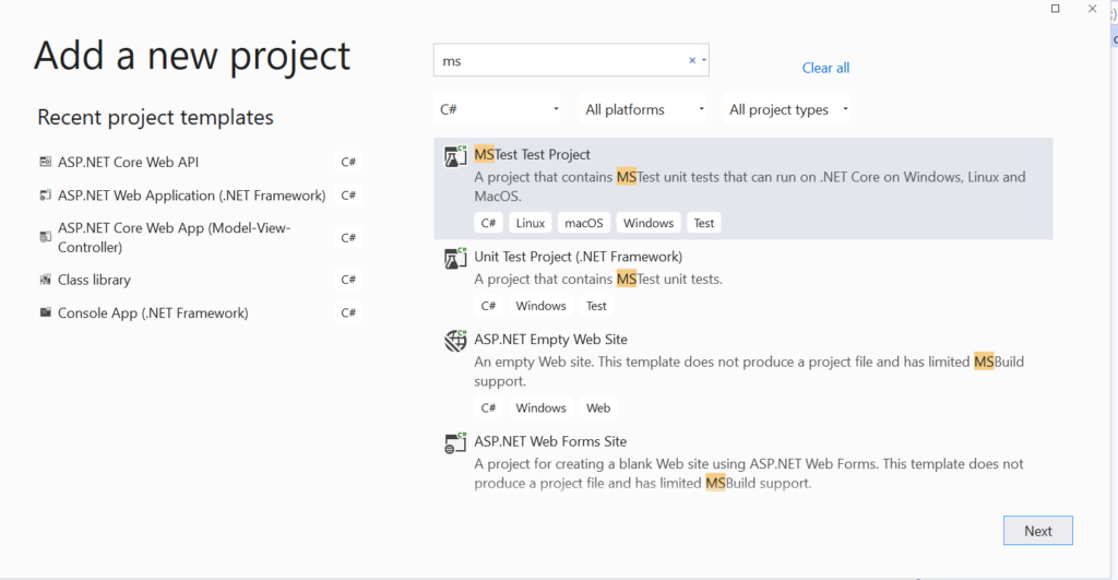 Let’s add MSUnit test library