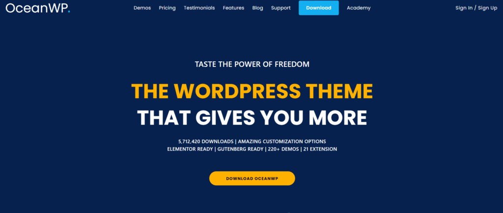 Homepage of WordPress Elementor Theme OceanWP
