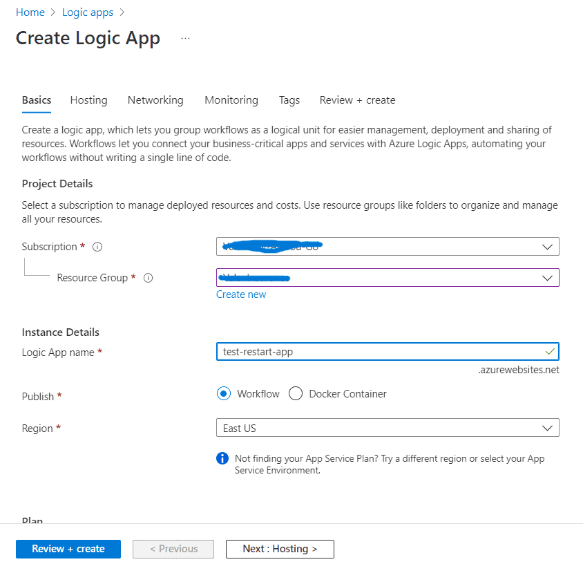 Add and create new logic app