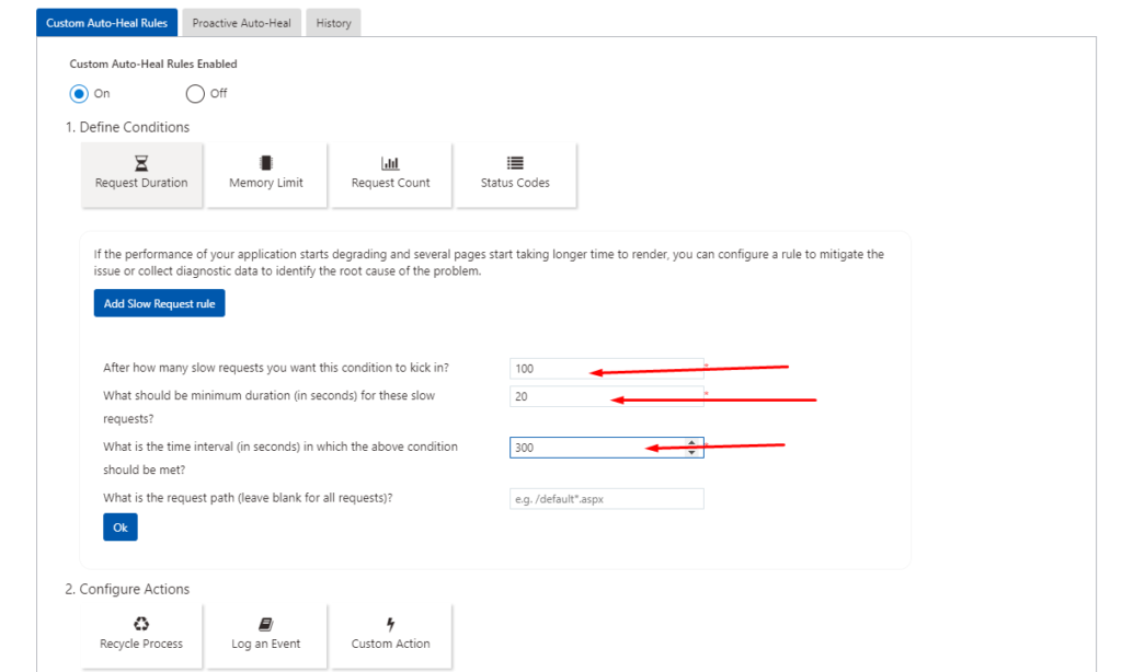 Window Panel appeared after selecting Custom Auto-Heal Rules