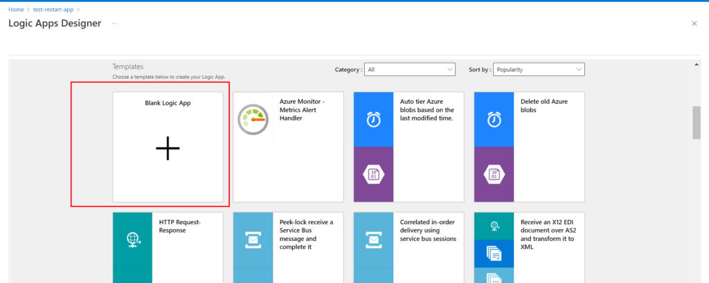 Select blank section in logic app designer
