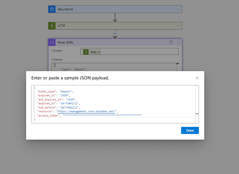 Add the JSON body which you have get in above step to generate the schema dynamically