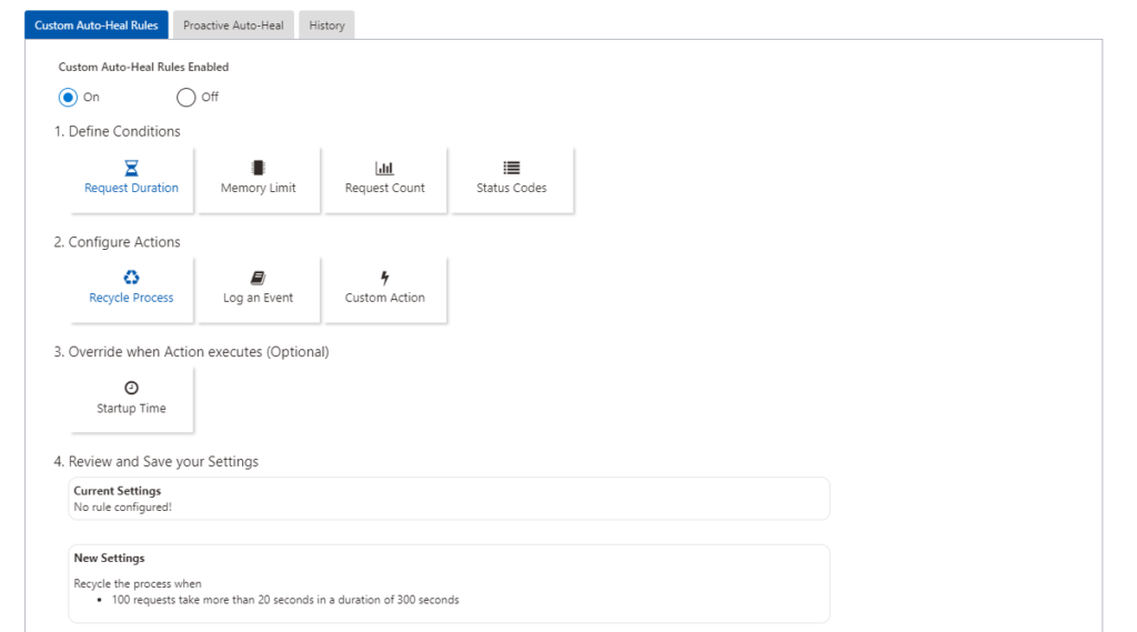 Custom Auto-Heal Rules enabled and Recycle Process Started
