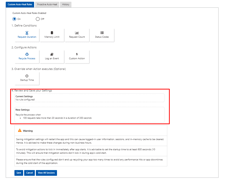 Review and save your settings How to Configure Auto-Healing for Your Azure Web App: Tutorial Guide