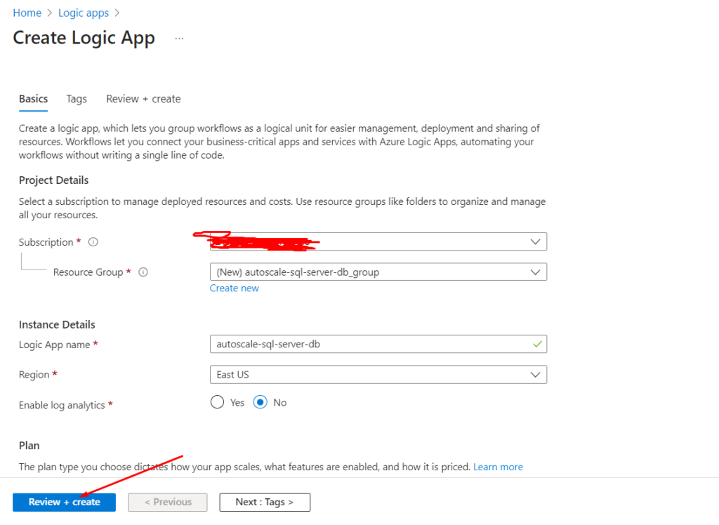 start process to create logic app in azure portal