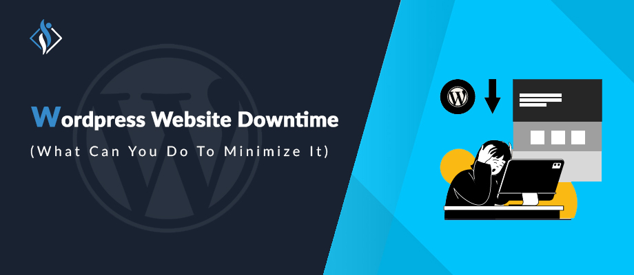 An image with the Samarpan Infotech logo and the girl emoji that is tense with the issue and the banner has text in the image: "WordPress website downtime, what can you do to minimize it?"