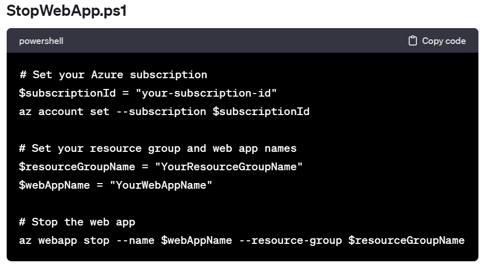 Picture7 Start/Stop Azure Web app using PowerShell Script from Local Machine