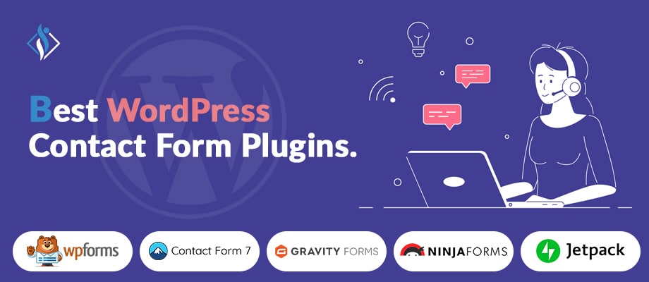 An image with our company's samarpan nnfotech logo with text that is mentioned in the image is "Best WordPress Contact Form Plugins" with the logos of wpforms, contact form 7, gravity forms, ninja forms, and jetpack forms.
