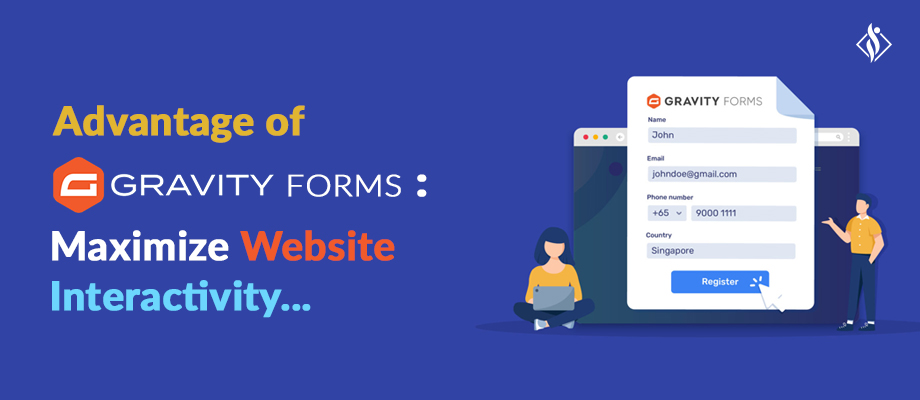 An image banner with the gravity form logo and text contains the advantage of gravity form, which maximizes website interactivity