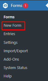 Selecting new form in Gravity Forms in WordPress admin dashboard