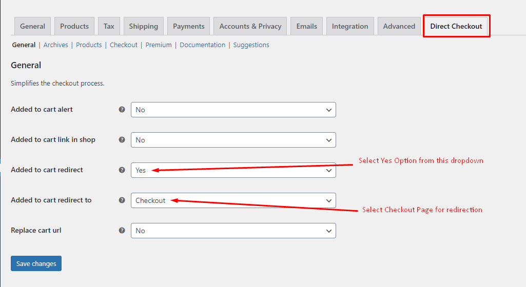 direct checkout section in product dash board