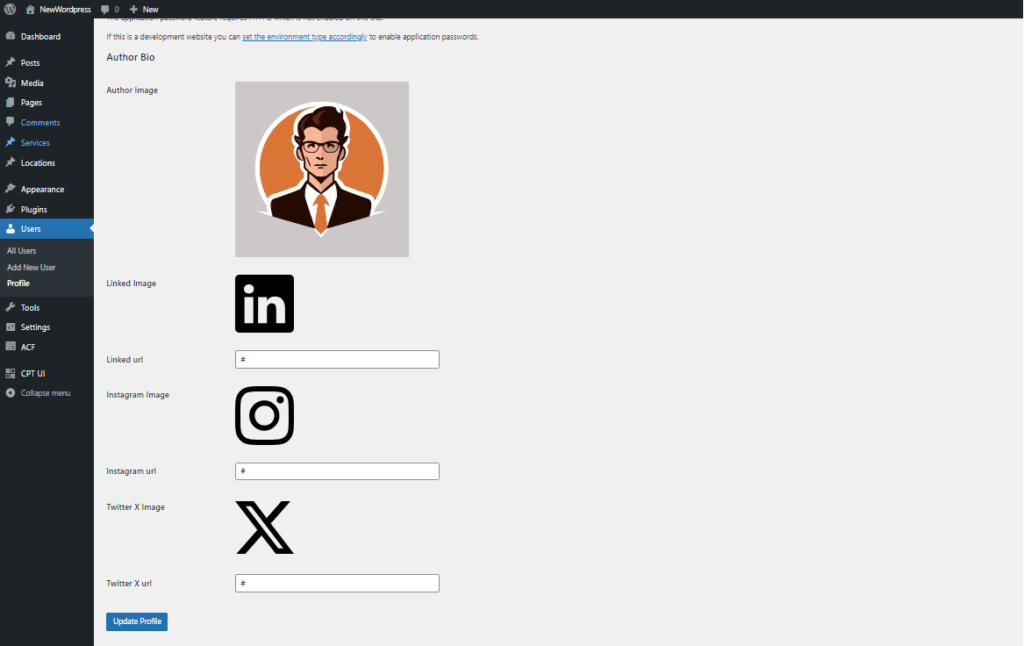 WordPress user profile section