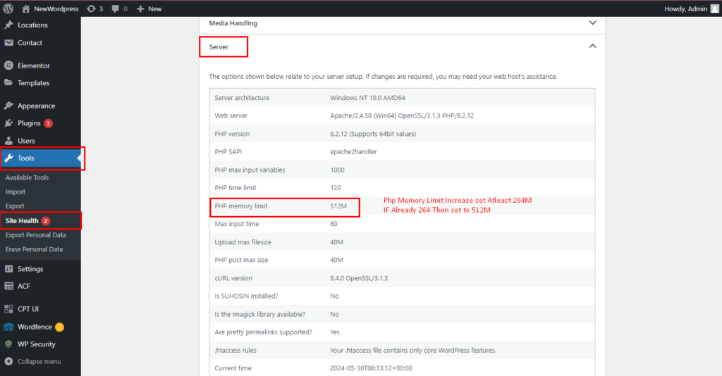Wordpress site health dashboard
