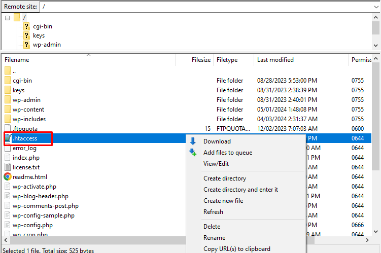 FTP htaccess file dashboard