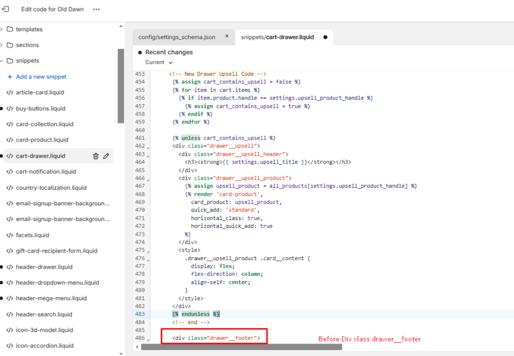 Shopify cart drawer custom code
