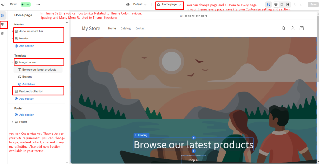 Shopify home page header changes dashboard