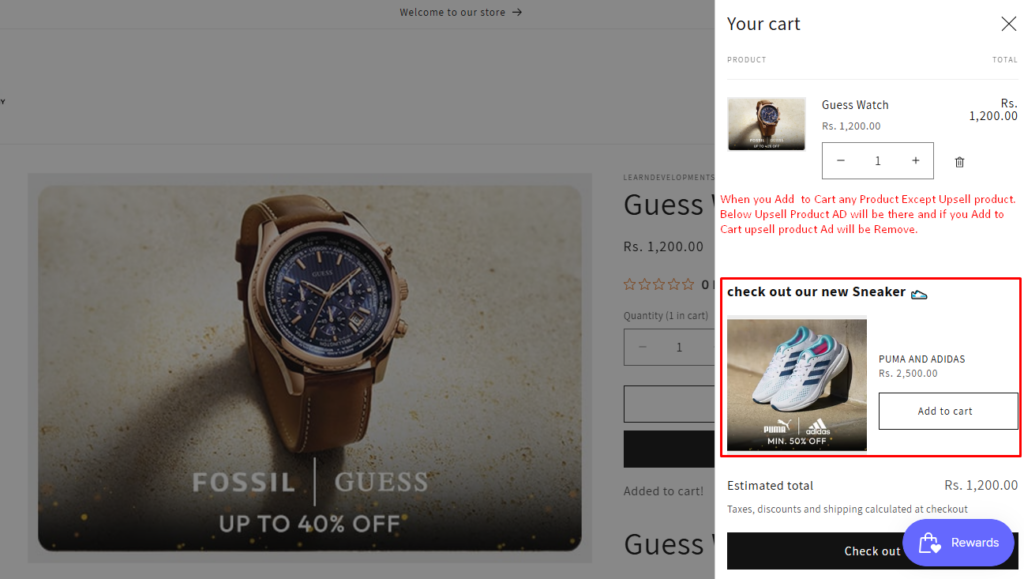 Shopify product cart view