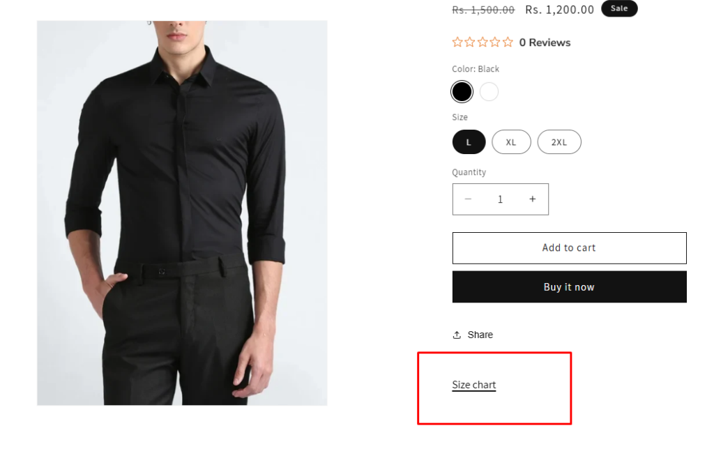 Shopify men shirt product size