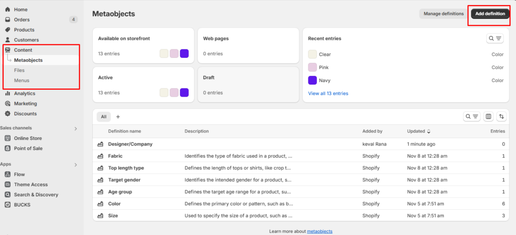 Shopify metaobject product