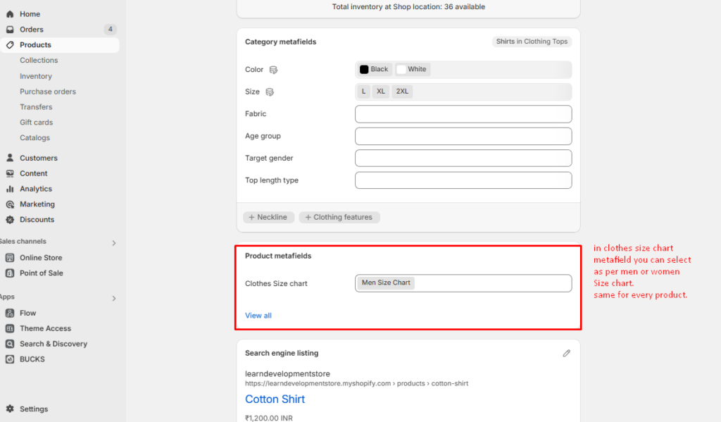 Shopify product metafield