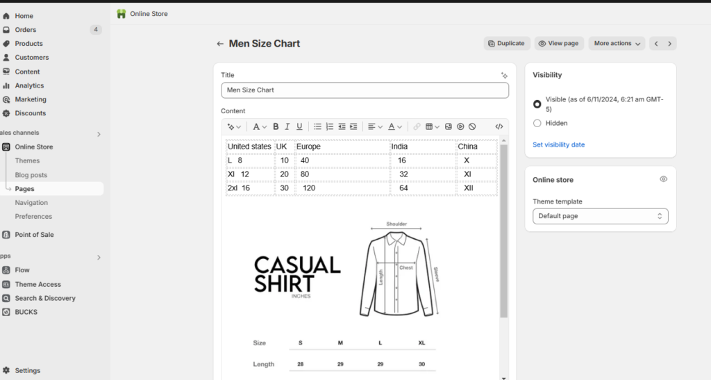 Shopify men product dashboar