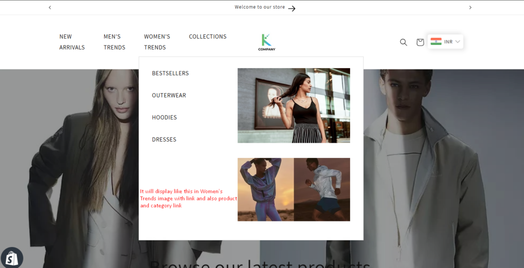 Shopify mega menu preview