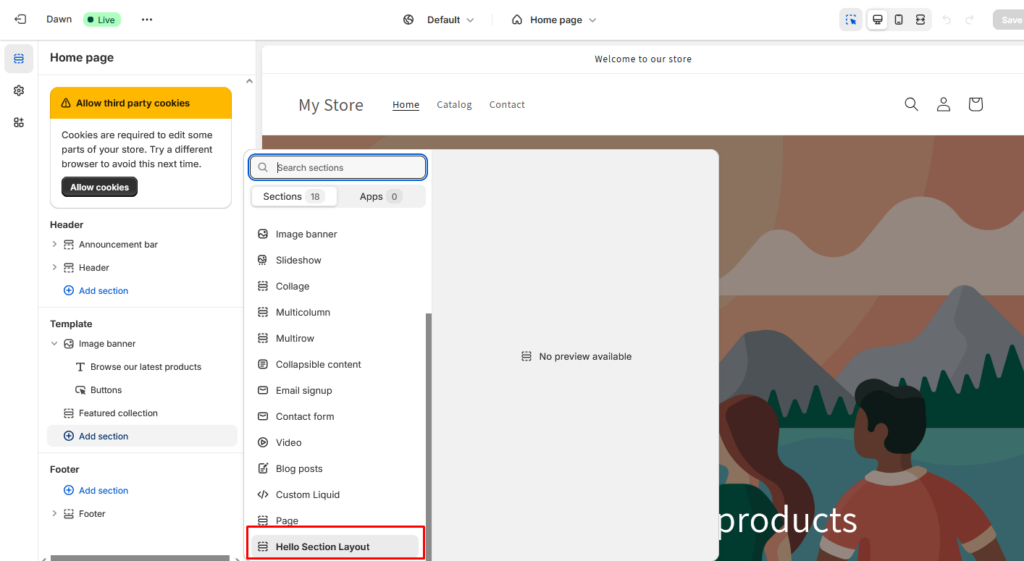 shopify home page hero section